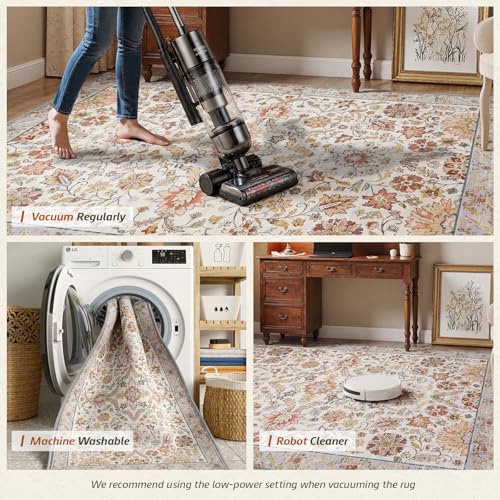 MINIDEAR 2x3 Area Rugs for Entryway Kitchen, Washable Rug Small Accent Rugs for Bedroom Non Slip Vintage Rug with Floral Print Thin Carpet Mat for Home, Daisy Gray - color: 03gray-orange, size: 2' x 3' (Rectangular)