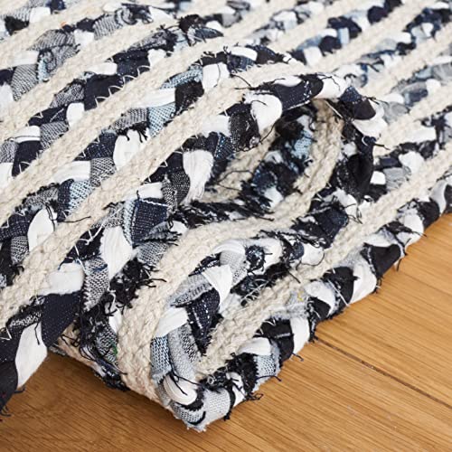 SAFAVIEH Braided Collection Accent Rug - 3' x 5', Black & Navy, Handmade Farmhouse Cotton, Ideal for High Traffic Areas in Entryway, Living Room, Bedroom (BRD260N) - color: Black/Navy, size: 3' x 5' (Rectangular)