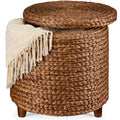 Best Choice Products 17" Round Storage Ottoman W/Lid, Handwoven Water Hyacinth Footstool, Footrest w/Wooden Legs, Accent Side Table, Storage Container, Plant Stand - Chestnut - color: Chestnut