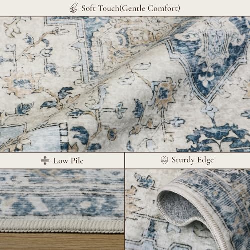 GENIMO 29"x17" Area Rugs for Living Room, Machine Washable Non Slip Vintage Rugs, Low Pile Soft Chenille Print Rug for Bedroom, Dining Room, Home Office, Blue - color: Blue&gold, size: 1'5'' x 2'5'' (Rectangular)