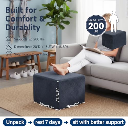 Tiita Stuffed Pouf Ottoman, Square Foot Stool Fluffy Floor Poufs Chair for Living Room Bedroom, Filled Boho Foot Rest for Couch, Blue-Grey - color: Square Blue-grey