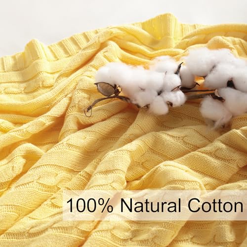 NTBAY 100% Pure Cotton Cable Knit Throw Blanket, Super Soft Warm 51x67 Knitted Throw Blanket for Couch, Sofa, Chair, Bed - Extra Cozy, Machine Washable, Comfortable Home Decor, Yellow - color: Yellow, size: Throw(51"x67")