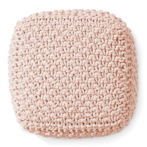 Casafield Square Pouf Ottoman, Light Pink 18.5" W x 18.5" D x 14.5" H Cotton Knit Foot Stool - Boho Floor Pouffe for Living Room, Bedroom, Home Office - color: Light Pink, size: 18.5"D x 18.5"W x 14.5"H