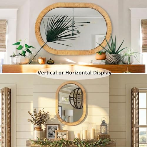 Handmade Rattan Mirror for Bathroom Vanity – Oval Wicker Frame Boho Wall Decor - Natural Nursery Decor Accent (20" x 30") - color: Oval 20*30