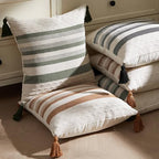 Boho Throw Pillow Covers with Tassels Woven Set of 2, 18x18 Inch Striped Textured Couch Throw Pillows for Couch Bed Sofa Bedroom Modern Funky (Light Brown, 18"x18"(Pack of 2)) - color: Light Brown