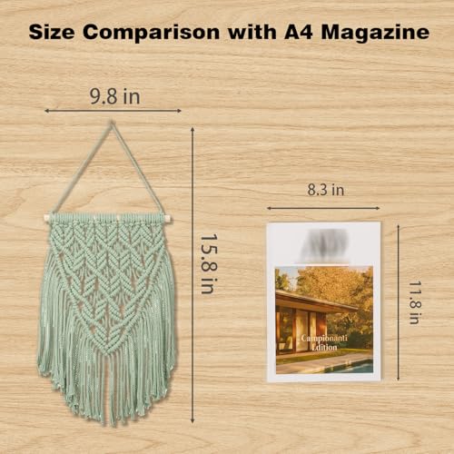 Small Macrame Wall Hanging Decor Boho Tapestry for Bedroom Living Room Dorm Nursery and Office, Cute Aesthetic Wall Art for Small Spaces for Teen Girls and Home Decor (Light Green, 16*10 Inch) - color: Light Green