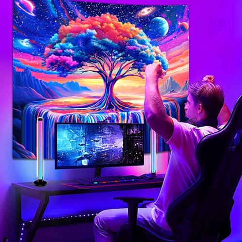 Alened Blacklight Tree of Life Tapestry for Bedroom,Space Galaxy Aesthetic Wall UV Reactive Tapestries, Colorful Starry Sky Wall Hanging psychedelic Waterfall Tapestry (60'' x 79'') - color: Black Waterfall Tapestry, size: 79"L x 60"W