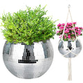 Disco Ball Planter, 1pcs 10” Silver Disco Ball Planter, Disco Ball Plant Hanger with Hanging Rope, Hanging Chain, Hook, Circle and Extra Mirror Pieces - color: 1×10" Silver