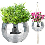 Disco Ball Planter, 1pcs 10” Silver Disco Ball Planter, Disco Ball Plant Hanger with Hanging Rope, Hanging Chain, Hook, Circle and Extra Mirror Pieces - color: 1×10" Silver