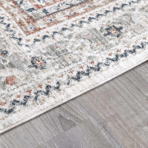 Hauteloom Balfour Living Room, Bedroom Area Rug - Medallion Geometric Border Floral Diamond - Traditional Oriental Transitional Oushak Turkish - Natural Gray, Cream, Gray, Beige, Blue - 2' x 2'11" - color: Natural Gray / Kouta, size: 1'11" x 2'11" (Rectan