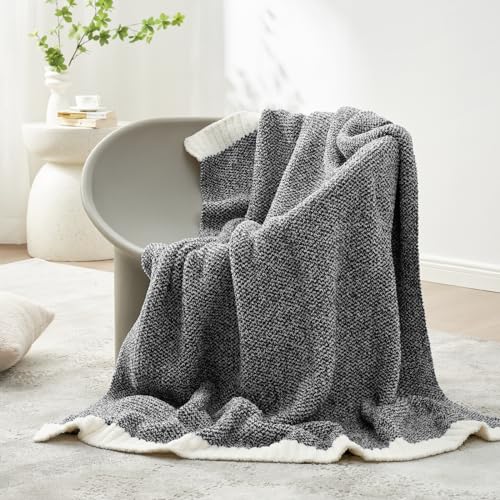 Snuggle Sac Heather Black Throw Blanket for Couch, Reversible Super Soft Micorfiber Blankets Dupes Warm Cozy Knit Fuzzy Plush Throws for Sofa, Bed, Heather Black, 50x60 inches - color: Heather Black, size: Throw(50"x60")