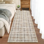 Garvee Washable Runner Rug 2x6 Hallway Runner Non Slip Kitchen Rugs Soft Low Pile Entryway Rug Printed Stain Resistant Carpet for Bath Laundry Room Bedside, Beige - color: Plaid|beige, size: 2' x 6' (Runner)