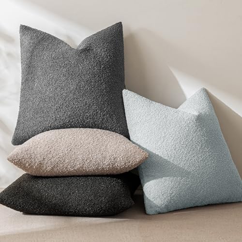 MIULEE 18x18 Inch Decorative Pillow Covers for Couch Bed Set of 2 Textured Boucle Neutral Throw Pillow Covers Light Blue Accent Solid Pillowcases Sofa Living Room Home Decor - color: Sky, size: 18" x 18" (Pack of 2)