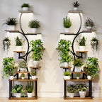 Plant Stand Indoor with Grow Lights - 9-Tier Curved Plant Stand, Tall Metal and Wood Indoor Plant Shelf with Unique Arched Design, Multi-Tier Flower Pot Holder Rack with Waterproof Finish, 63" Tall for Living Room, Balcony, and Garden - size: 3C