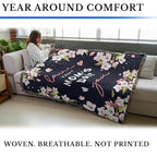 Pure Country Weavers Mom's Day Cherry Blossoms - Navy Blanket - Gift Tapestry Throw Woven from Cotton - Made in The USA (72x54) - color: Cherry Blossoms - Navy, size: 72x54