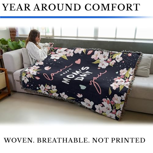 Pure Country Weavers Mom's Day Cherry Blossoms - Navy Blanket - Gift Tapestry Throw Woven from Cotton - Made in The USA (72x54) - color: Cherry Blossoms - Navy, size: 72x54