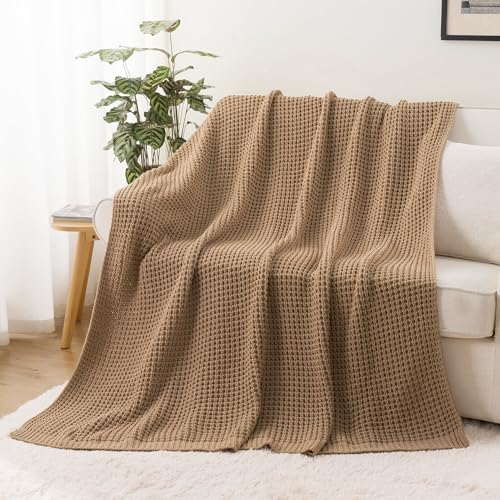 Bunnikins & Clover Beige Throw Blanket for Couch, Knitted Beige Throw for Bed, Neutral Throw Blankets Tan Blanket for Room Decor Housewarming Gifts, 50"x60" - color: Beige, size: 50"x60"