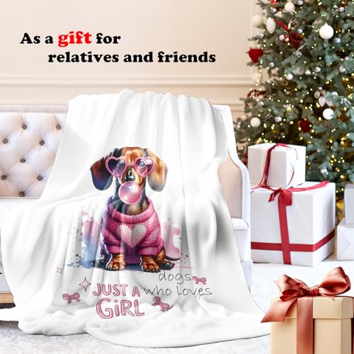 Trendy Pink Dachshund Throw Blanket for Couch, Dachshund Gifts for Women, Just a Girls Who Loves Dogs Throw Blanket for Girls Bedroom Living Room Home Decoration, 50x60 Inches - color: Color_10