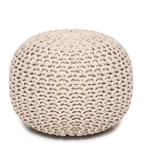 REDEARTH · Round Pouf Ottoman - Hand Knitted Cable Boho Poof Home Décor Pouffe Circular Footrest for Living Room - Nursery - Bedroom - Lounge 100% Cotton (18”x18”x14”) - Ivory, Set of 2 - color: Circular Ivory-s, size: 18"Dx18"Wx14"H