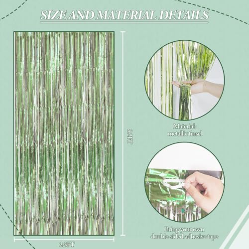 DECOCKRAT 3 Pack Foil Fringe Backdrop - Light Green Shiny Tinsel Curtains for Party Decoration/Photo Booth Props - 3.3x8.2 FT Metallic Foil Backdrop for Birthday, Wedding, Graduation, Christmas - color: Light Green