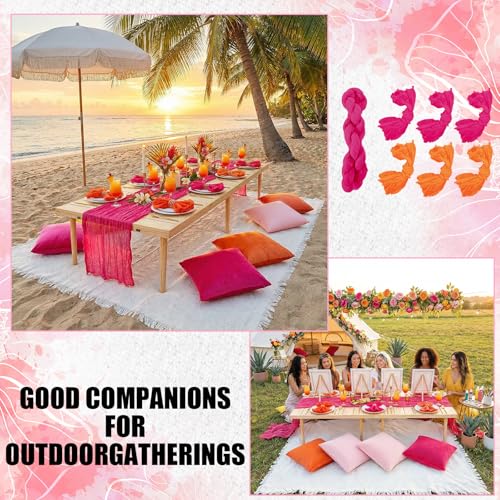 Beeveer 91 x 71 Extra Large Outdoor Boho Picnic Blanket with Tequila Table Runner, 6 Throw Pillow Covers 6 Napkins Woven Cotton Yarn Oversize Beach Blanket Washable Picnic Camp Wedding - color: Tequila