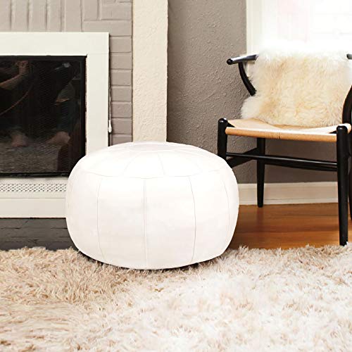 Unstuffed Pouf Foot Stool Round Decorative Leather Ottoman Cushion Storage seat or for Resting Your Feet on, Floor Chair Foot Living Room Bedroom Kids Room and Wedding (White) - color: White