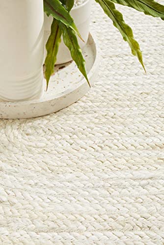 FRELISH DECOR Handwoven Jute Area Rug- Off-White Round Rustic Vintage Beige Braided Reversible Rug- Eco Friendly Rug for Bedroom, Kitchen, Living Room, Farmhouse (5' Round - Off-White) - color: Off-white, size: 5' (Round)
