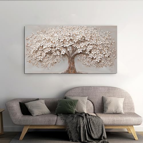 Canvas Wall Art Decor Prints Modern Botanical Wall Art Pictures for Living Room Canvas Art Wall Decor Tree of Life Wall Art Decor White Flower Wall Art Prints Artwork for Walls Bedroom Office Decor 20" X 40" - color: White Browm, size: 40"L x 20"W