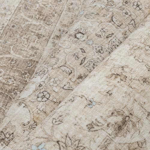 PureCozy Beige 2x6 Runner Rug Washable Hallway Vintage Carpet Low Pile Non Slip Distressed Soft Traditional Retro Oriental Long Accent Throw Rug for Kitchen Bedroom Laundry Bathroom Dining Room - color: Antique | Beige, size: 2' x 6' (Runner)