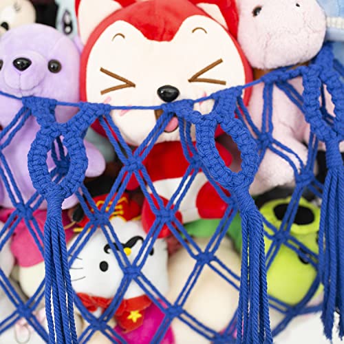 Stuffed Animal Storage Hanging Net or Hammock for Stuffed Animals Handmade Macrame Toy Hammock Plush Toy Hammock Organizer (Blue) - color: Royal Blue for Wall, size: 60" W
