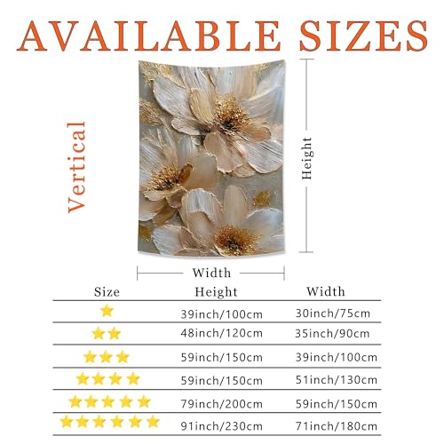 Elegant Beige Floral Tapestry, Textured Wall Hanging for Living Room, Bedroom, Bohemian Decor, Perfect for Home and Dorm 50x60 Inch - size: 50x60 Inch
