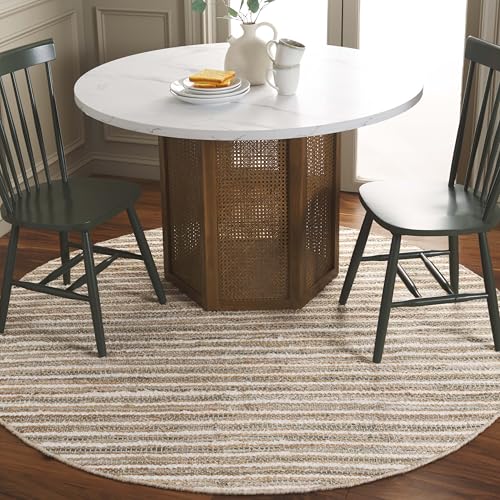 SAFAVIEH Cape Cod Collection Area Rug - 6' Round, Natural/Green, Geometric Design, Ideal for High Traffic Areas in Living Room, Bedroom, Dining (CAP151Y) - color: Natural/Green, size: 6' (Round)