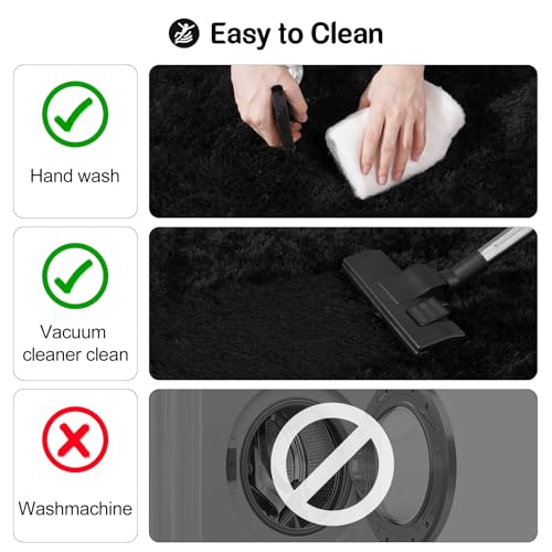 qulint Black Rug for Bedroom, 2x3 Small Area Rugs for Boys Room Soft Shag Fuzzy Rug for Living Room, Plush Shaggy Alfombras for Kids Boys and Girls Dorm Kid Room Home Decor (2ft x 3ft, Black) - color: Black, size: 2' x 3' (Rectangular)