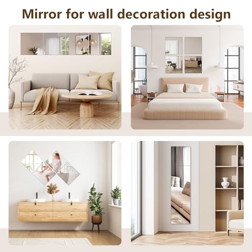 Shiftshade 4 Pack Wall Mirror Full Length, 12 x 12 Inch Acrylic Mirror Tiles, Shatterproof Flexible Plastic Mirror Sheets for Bedroom Home Gym Door - size: 12x12inchx4pack