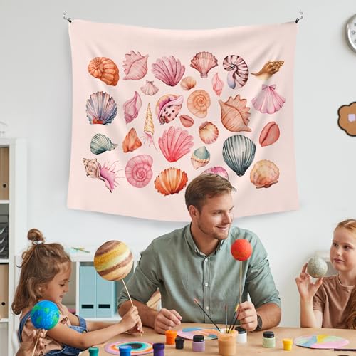 WAITPI Pink Beach Coastal Tapestry Wall Hanging for Bedroom, Ocean Seashell Wall Tapestries, Pink Beach Coastal Walls Hanging Room Decor Tapestry for Girls Women Home Living Room Dorm 50x60 inch - size: 60"L x 50"W