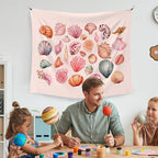 WAITPI Pink Beach Coastal Tapestry Wall Hanging for Bedroom, Ocean Seashell Wall Tapestries, Pink Beach Coastal Walls Hanging Room Decor Tapestry for Girls Women Home Living Room Dorm 50x60 inch - size: 60"L x 50"W
