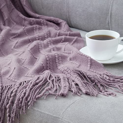 BOURINA Light Lavender Throw Blanket 50x60 Inches Throw Textured Solid Soft Sofa Couch Decorative Knit Blanket - color: Light Lavender, size: 50"x60"