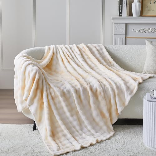 3D Bubble Plush Blanket Textured Fleece Throw Soft Warm Cozy Blanket Couch Bed Tie Dye Beige 50x60 Inches - color: Sand Beige, size: Throw(50"x60"）