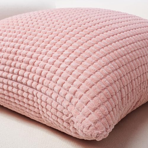 Softalker Throw Pillow Covers 20x20 Inch, Set of 2, Soft Corduroy Boho Stripe Decorative Pillow Cover, Couch Fluffy Pillow Cover for Farmhouse Home Decor Bed Living Room, Pink - color: Yml Pink, size: 20" x 20" (Pack of 2)
