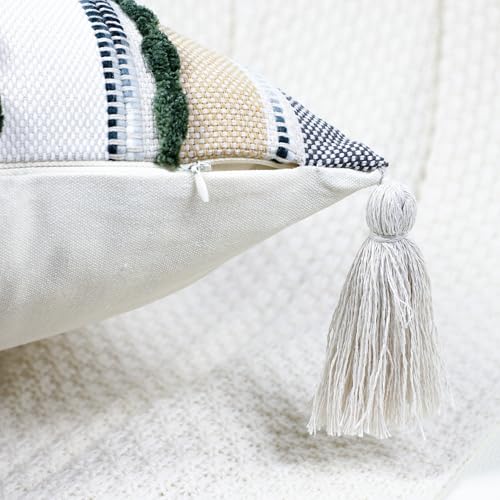 PANOD Chenille Farmhouse Throw Pillow Covers 16 x 16 Dark Green, Neutral Boucle Couch Pillow Cover, Striped Decorative Boho Coushion Cover Pillow Case for Couch Bed Sofa Bedroom,Modern Accent,Set of 2 - color: Dark Green Tone, size: 16" x 16" (Pack of 2)