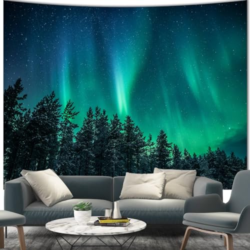 Apdidl Forest Wall Tapestry for Bedroom Aesthetic, Nature Outer Space Galaxy Starry Night Tapestry Wall Hanging, Green Landscape Ceiling Backdrop Decor Tapestries for Living Room Dorm (51"X60") - color: Aurora Forest Tapestry, size: 60"L x 51"W