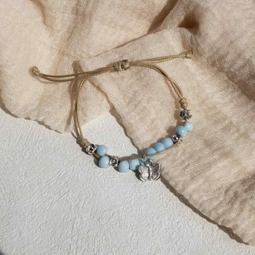 Handmade Green Boho Bracelets for Women, Bohemian Ceramic Beads Bracelets for Friends, Trendy Porcelain Stone Beaded Bracelets for Sisters - color: Blue and Red
