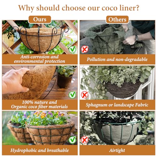 Legigo 6 Pack 16 Inch Hanging Basket Coco Liners Replacement, 100% Natural Round Coconut Coco Fiber Planter Basket Liners for Hanging Basket Flowers/Vegetables - color: 6pcs, size: 16 Inch