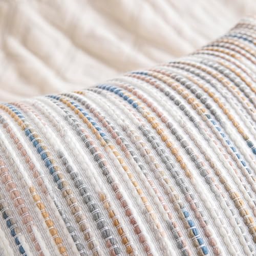 Boho Couch Throw Pillow Covers 18x18 Inch Set of 2 Grey Blue Striped Decorative Pillow Covers Chenille Accent Pillowcase Farmhouse Cushion Covers for Home Decor Sofa Living Room Bedroom - color: Blue Grey Striped