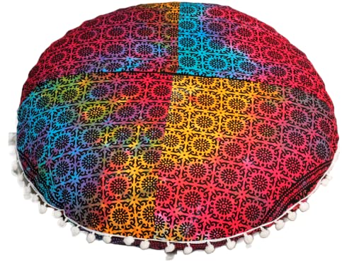 CRAFT KALA 32" Large Round Bohemian Floor Pillow Cover Boho Pouf Cover Mandala Meditation Room Pillows Cover Adults Seating Poufs Cushion Cover for Kids Reading Playroom Multi Elephant - color: Multi Elephant