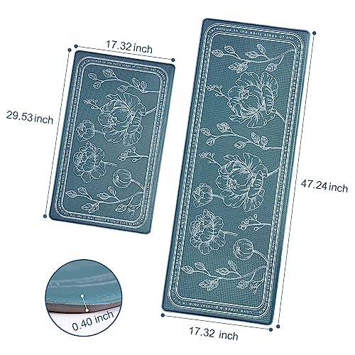 ROTTOGOON Kitchen Floor Mat Set of 2, Cushioned Anti Fatigue Kitchen Mat 17"x59"+17"x29", Non-Slip Waterproof Kitchen Rug, Premium PVC Comfort Kitchen Mats and Rugs for Kitchen, Office, Home, Laundry - color: Teal, size: 17"x59"+17"x29"
