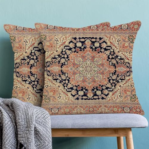 Boho Pillow Covers 18x18 Inch Set of 2, Bohemian Carpet Vintage Pattern Decorative Throw Pillowcase Boho Orange Retro Linen Outdoor Farmhouse Cushion Cover for Sofa Couch Bed Living Room - color: Boho27, size: 18" x 18" (Pack of 2)