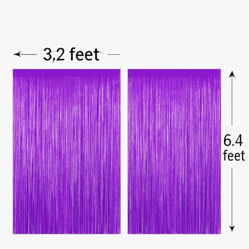 2 Pack Purple Metallic Tinsel Fringe Curtain Backdrop Streamers 3.2ft x 6.4ft. Party Decoration for Birthday, Wedding, New Years Eve, Graduation, Baby Shower & Other Event Decoration - color: Purple