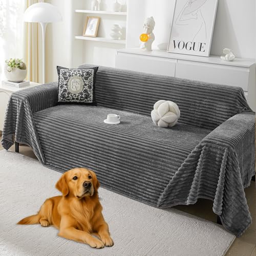 HAOMAIJIA Faux Fur Sofa Covers Couch Covers for 2 Cushion Couch Sofa Pet Friendly Soft Non Slip Couch Cover for Dogs Washable Sectional Couch Covers L Shape Furniture Protector (Grey, 91"x118") - color: Flr-grey, size: 91"x118"