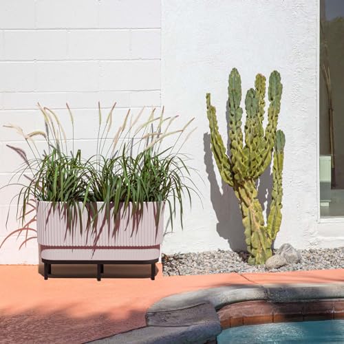 Veradek Demi Series Raised Long Planter for Indoor/Outdoor Use | Made from Plastic & Stone w/Wooden Stand | Modern Patio Décor for Flowers/Shrubs - color: White/Black, size: 30 inch